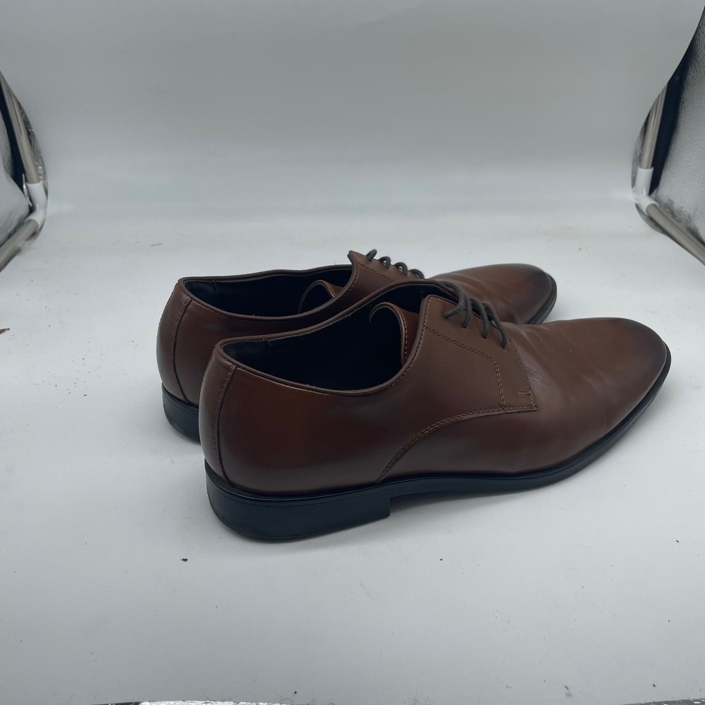 H&M Brown Derby Dress Shoes Burnished Almond Toe Men's Size 9 - Picture 3 of 7
